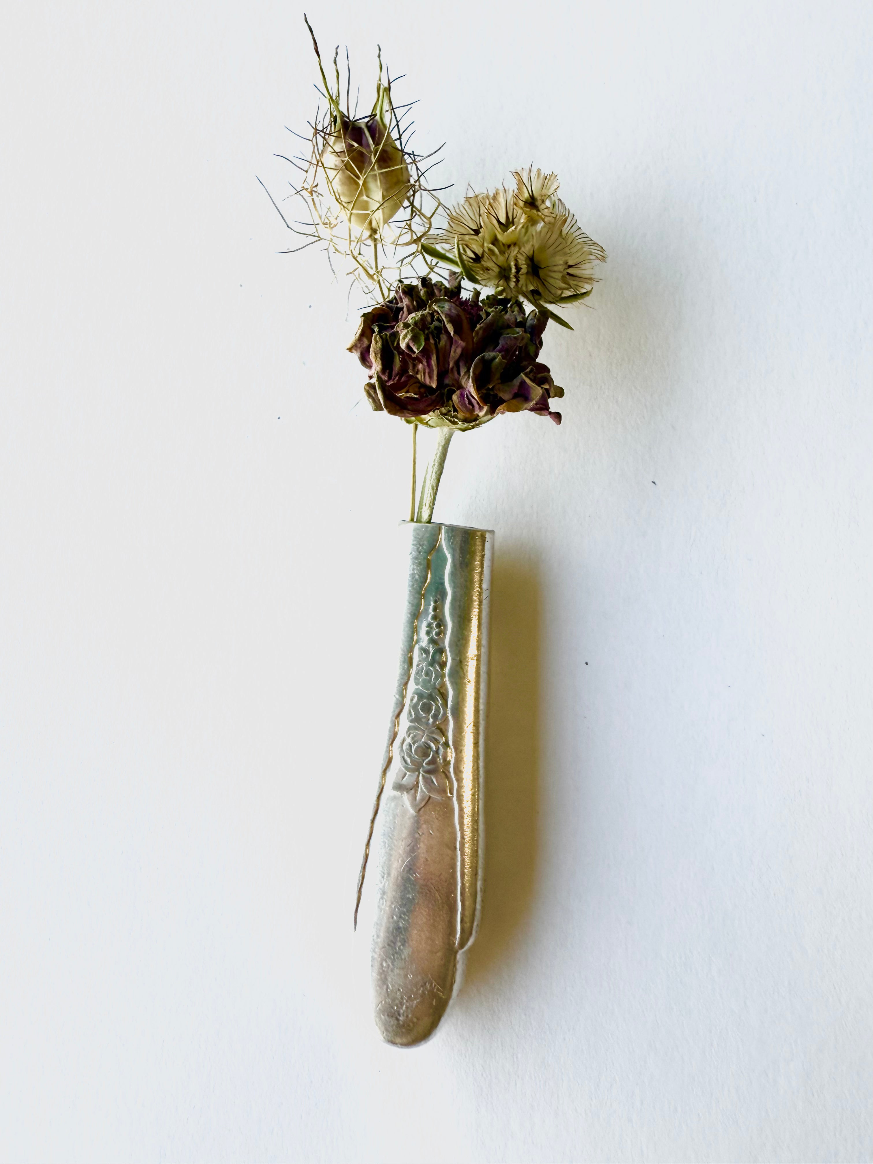 Bud Vase - Gardenia Magnetic Bud Vase from Upcycled Knife Handle - KB Studios