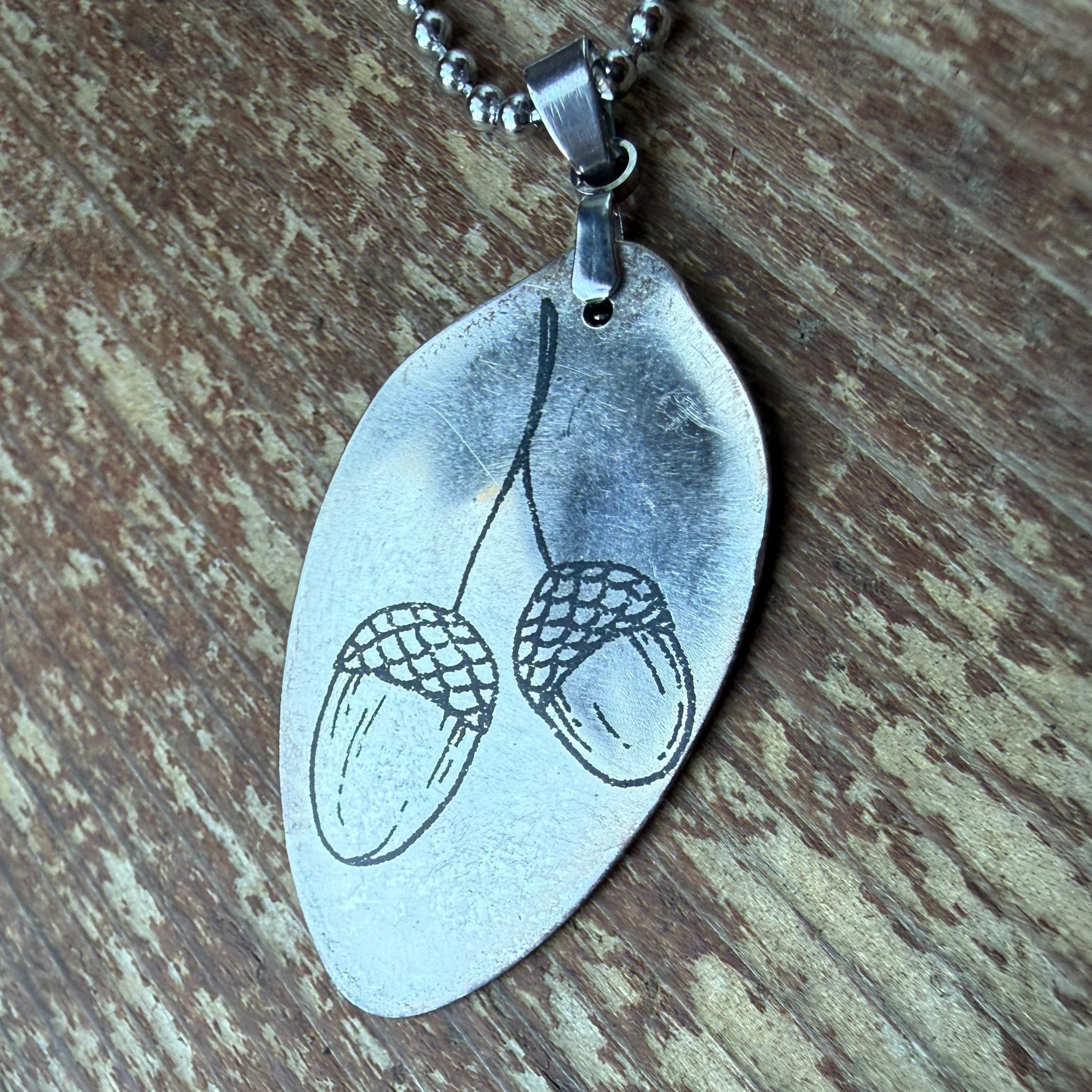Handmade Acorn Necklace from Vintage Silverware