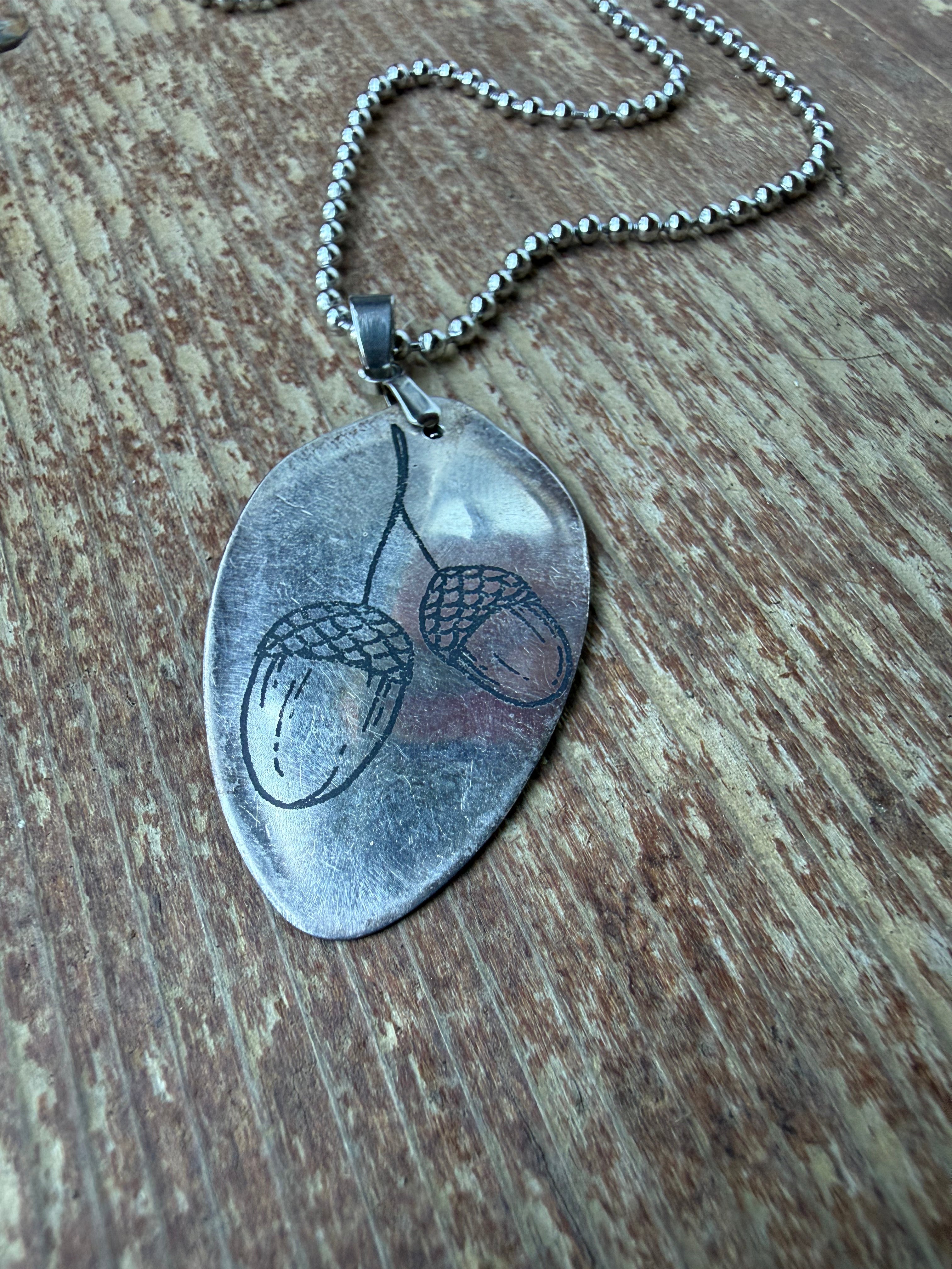 Handmade Acorn Necklace from Vintage Silverware