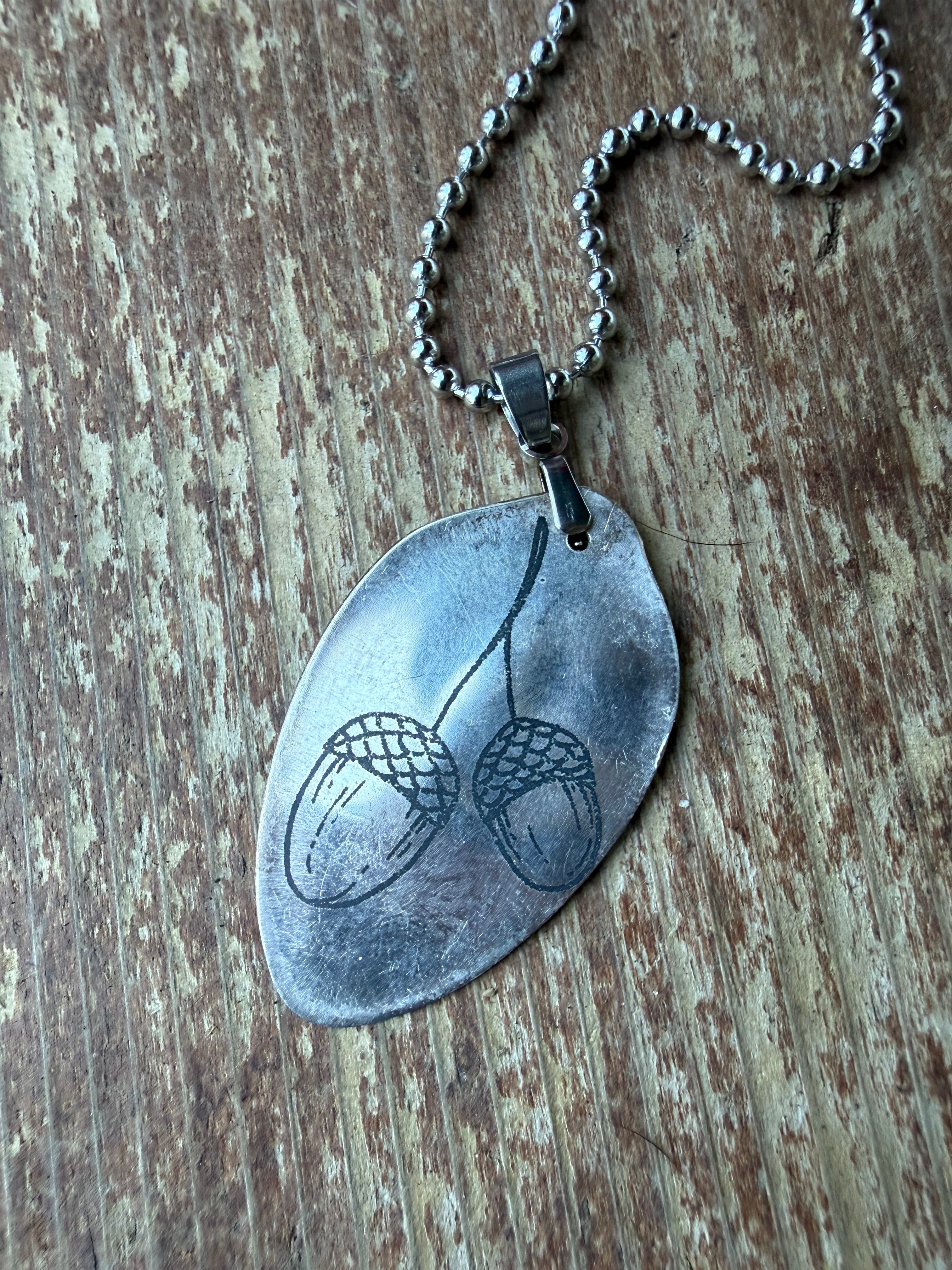 Handmade Acorn Necklace from Vintage Silverware