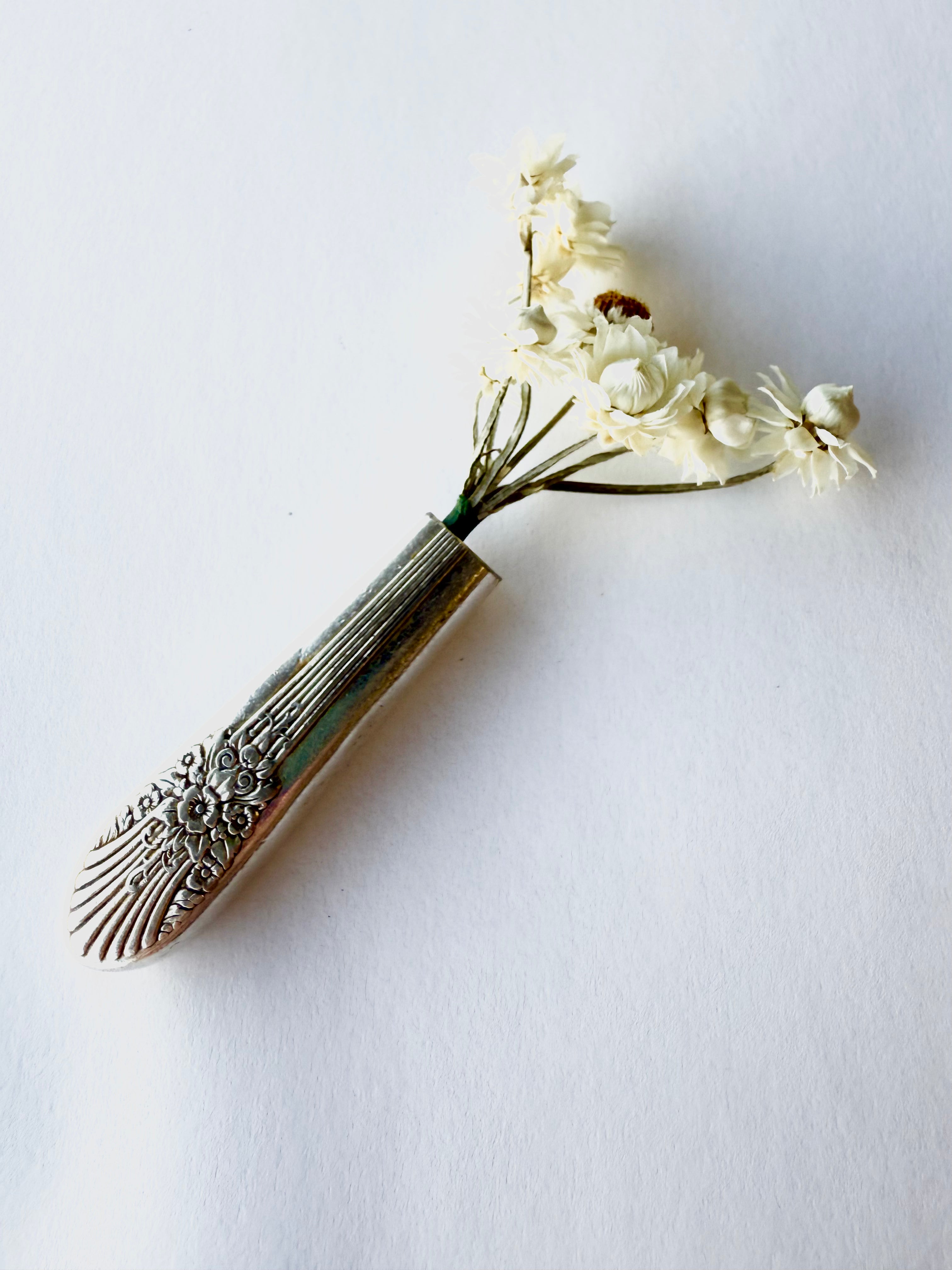 Bud Vase - Silver Mist Marigold Vintage Knife Handle Keepsake - KB Studios